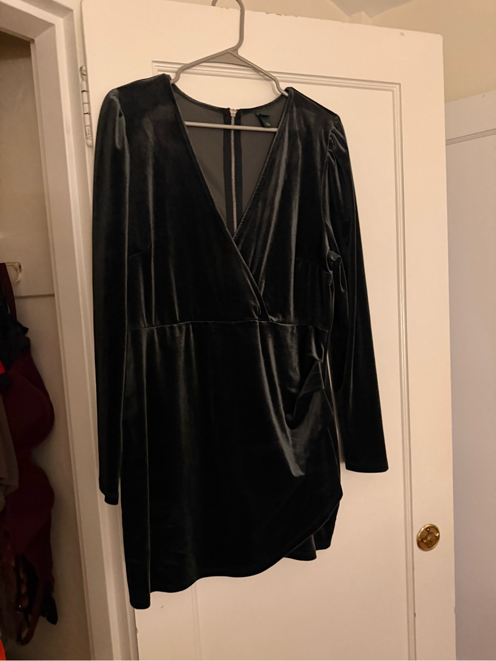 Navy Velvet Long-Sleeve Wrap Dress